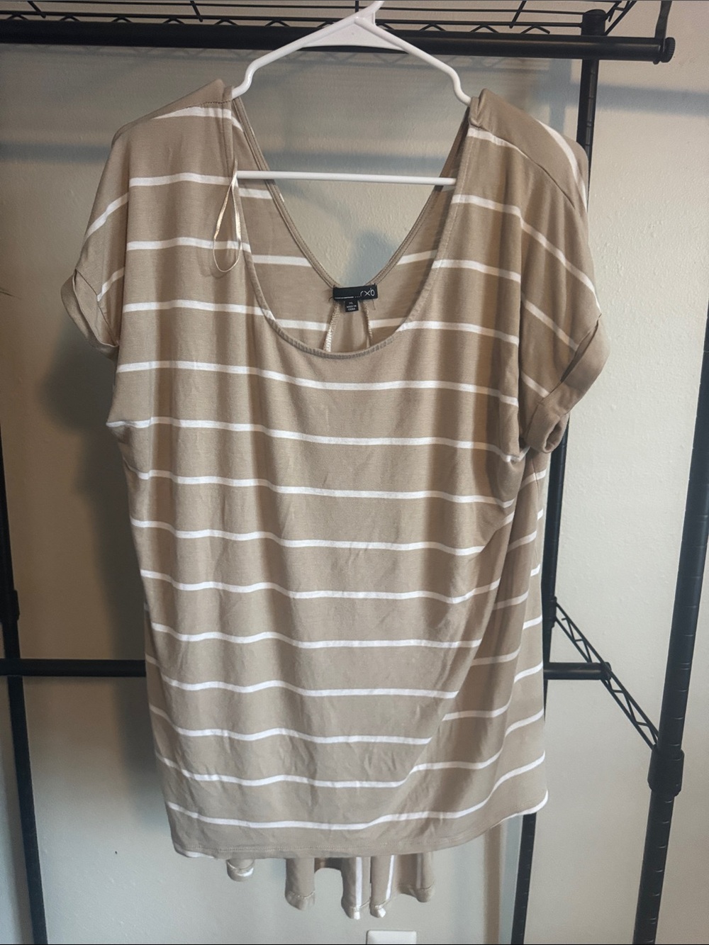 RXB Taupe and White Striped Scoop Neck Short Sleeve Tee